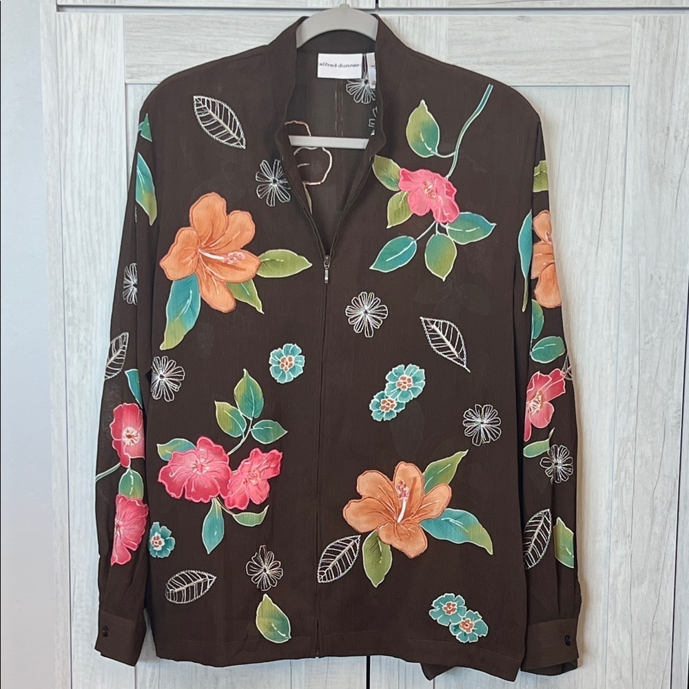 Alfred Dunner Brown Floral Blouse